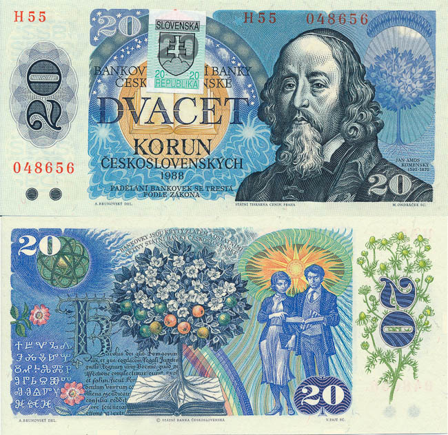 20 Sk/Kčs 1988 kolkovaná - averz