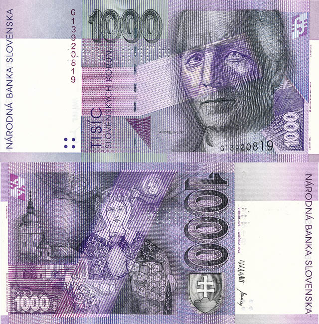 1000 Sk 1993 G (bankovní vzor) - averz