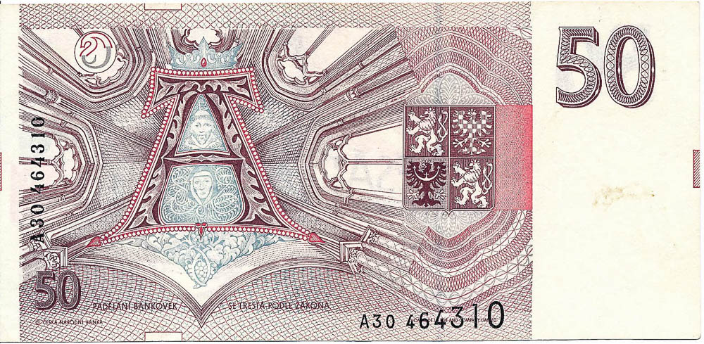 50 Koruna 1993 (faulty printing) - back