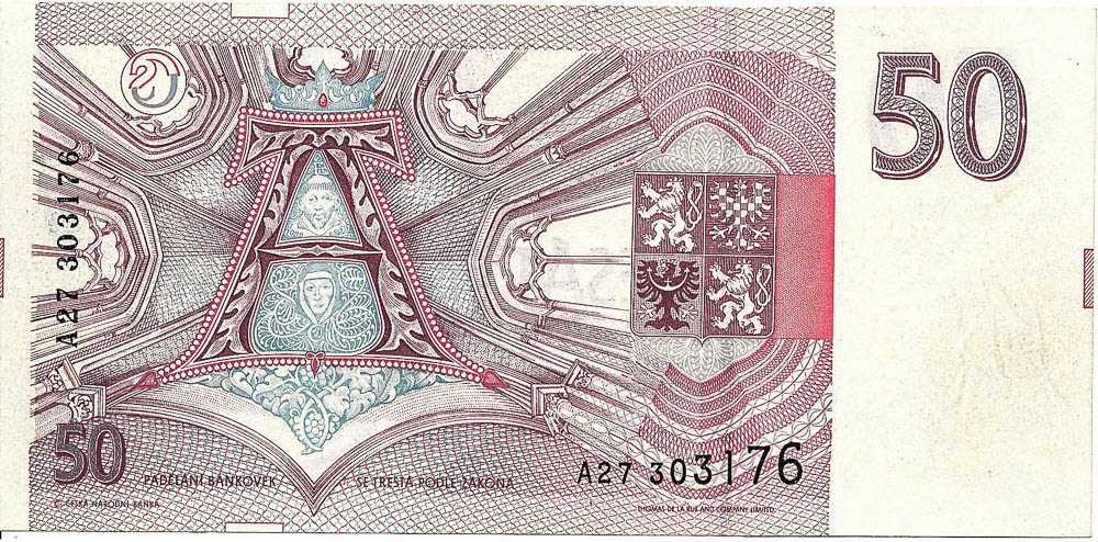 50 Koruna 1993 (faulty printing) - back