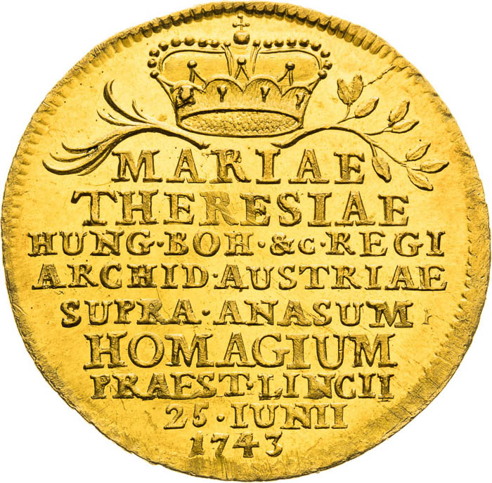 Gold Token 1743 (1 1/4 Ducats) - front