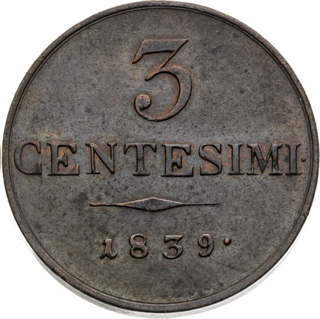 3 Centisimo 1839 - back