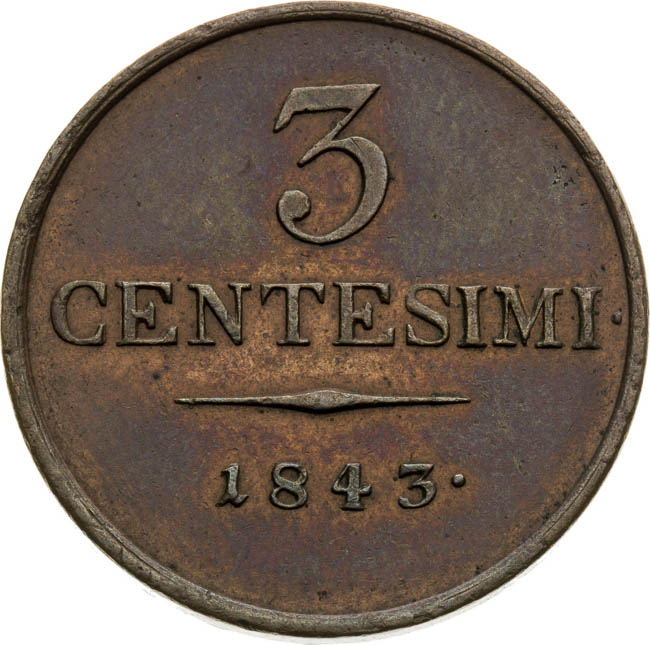 3 Centisimo 1843 - back