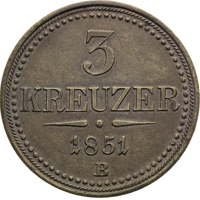 3 Krejcar 1851 - revers