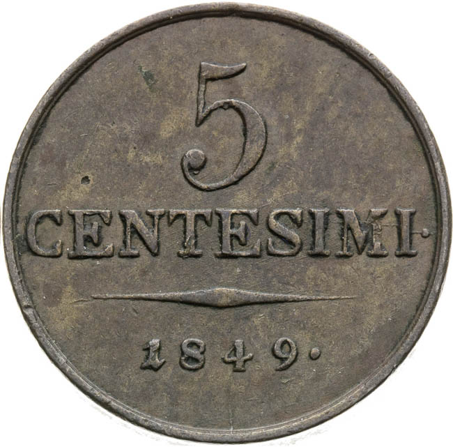 5 Centisimo 1849 - back