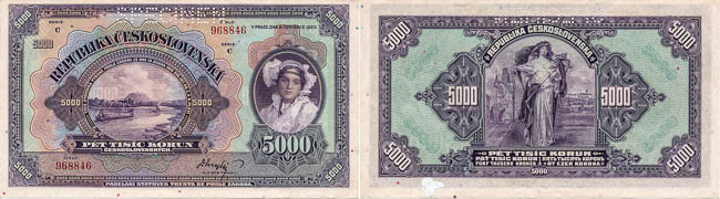5000 Koruna 1920 (perforated) - front