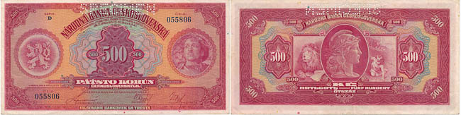 500 Koruna 1929 (perforated) - front