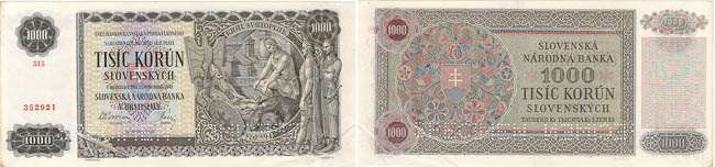 1000 Koruna 1940 (perforated) - front