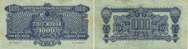 1000 Koruna 1944 (perforated) - front