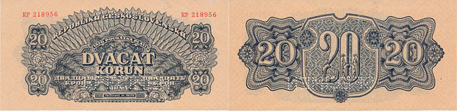 20 Koruna 1944 (perforated) - front