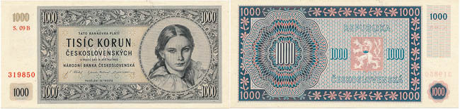 1000 Koruna 1945 - front