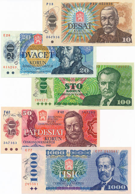 Banknote lot with signatures (5 pcs) - front
