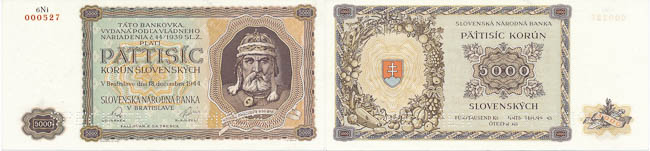 5000 Koruna 1944 (perforated) - front