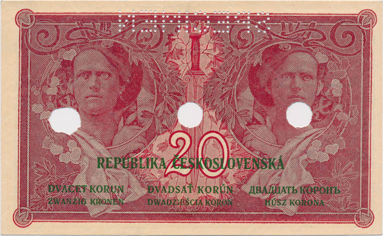 20 Koruna 1919 (bank specimen) - back