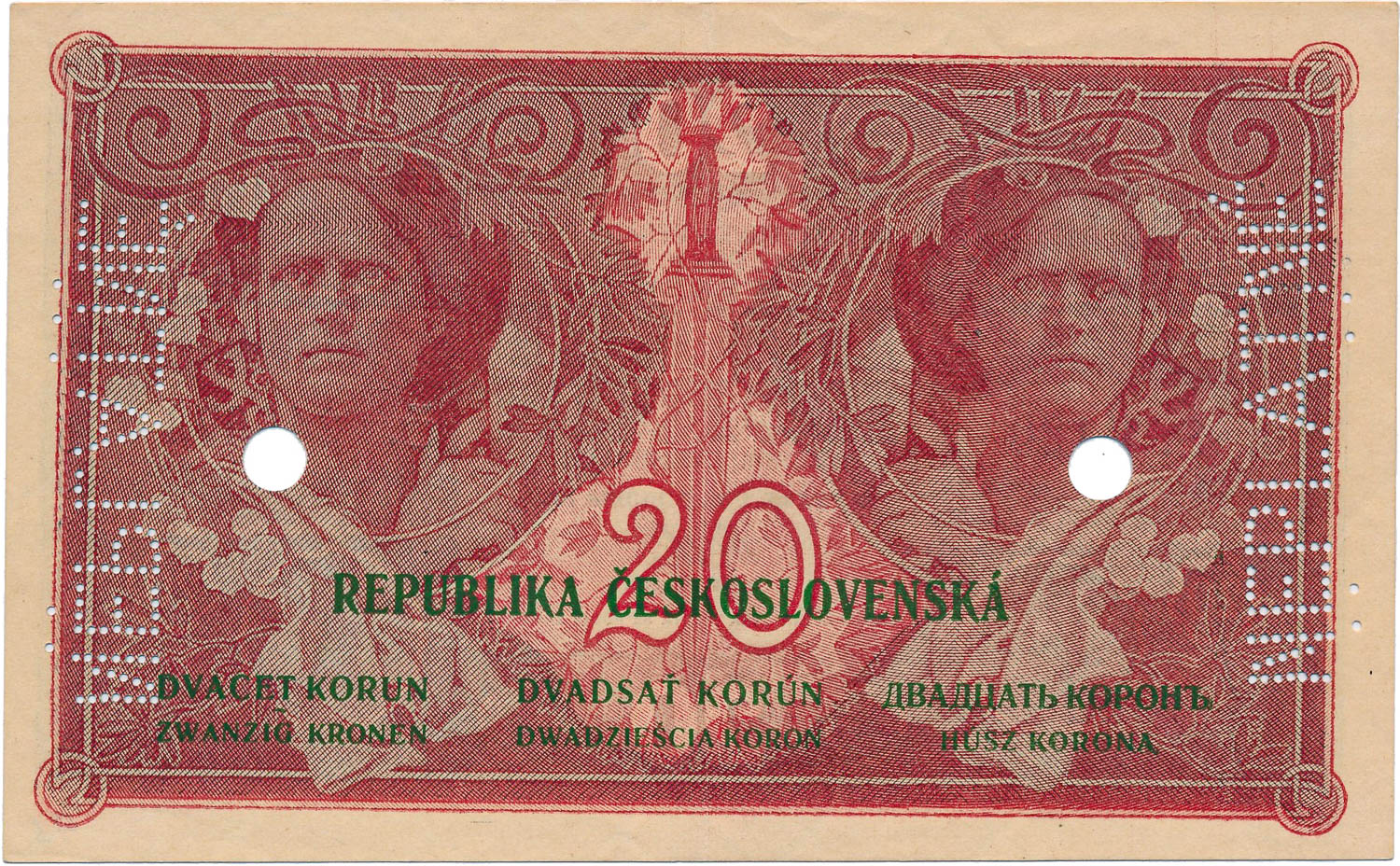 20 Koruna 1919 (bank specimen) - back