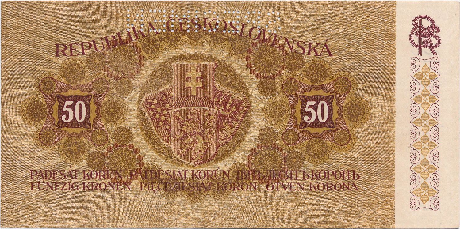50 Koruna 1919 (bank specimen) - back