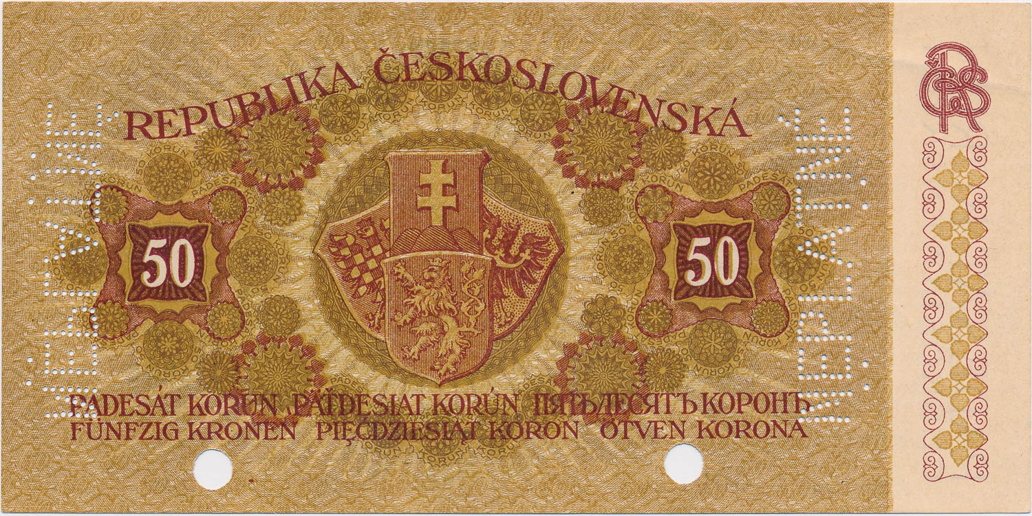50 Koruna 1919 (bank specimen) - back