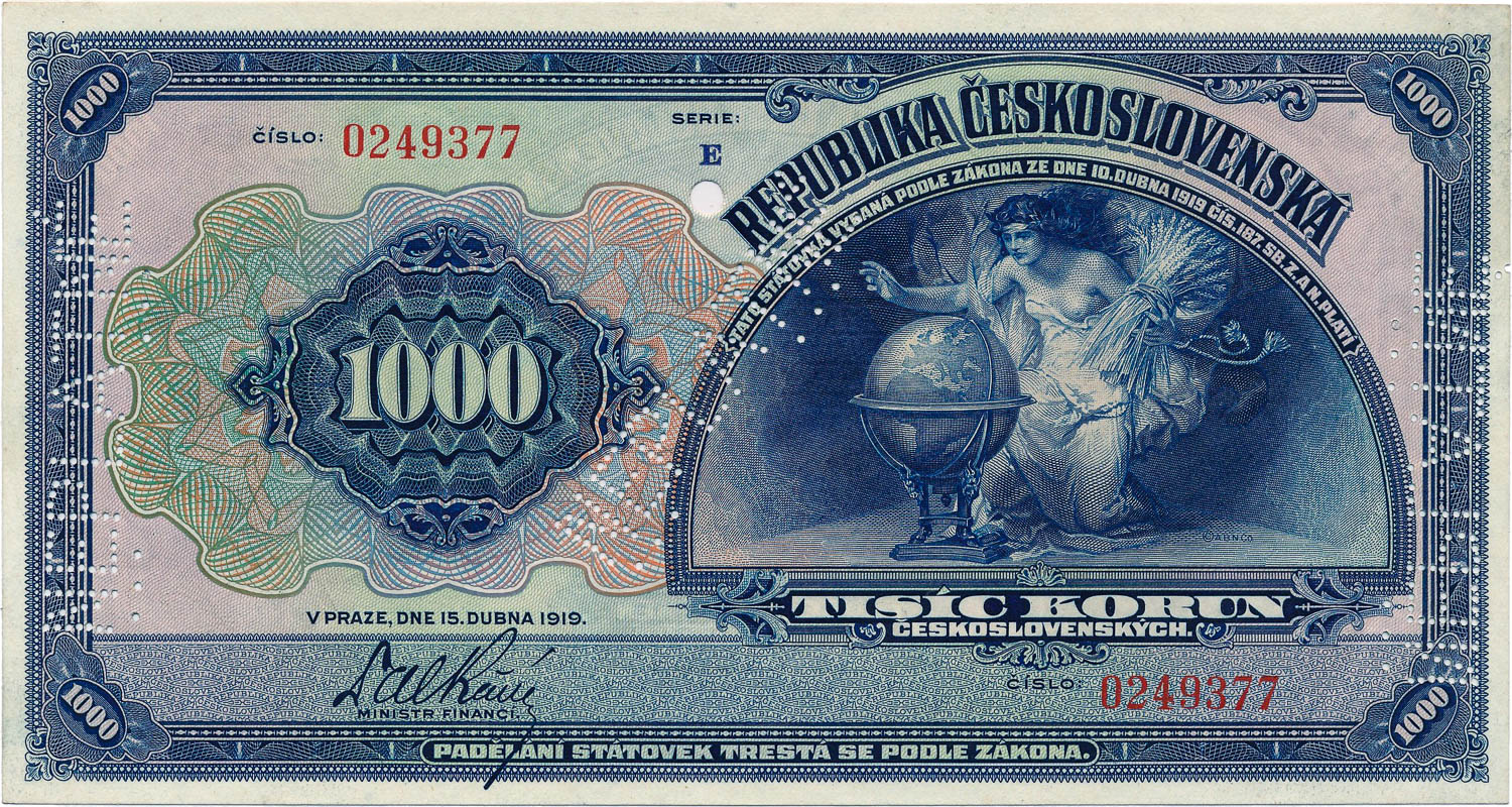 1000 Koruna 1919 (bank specimen) - front