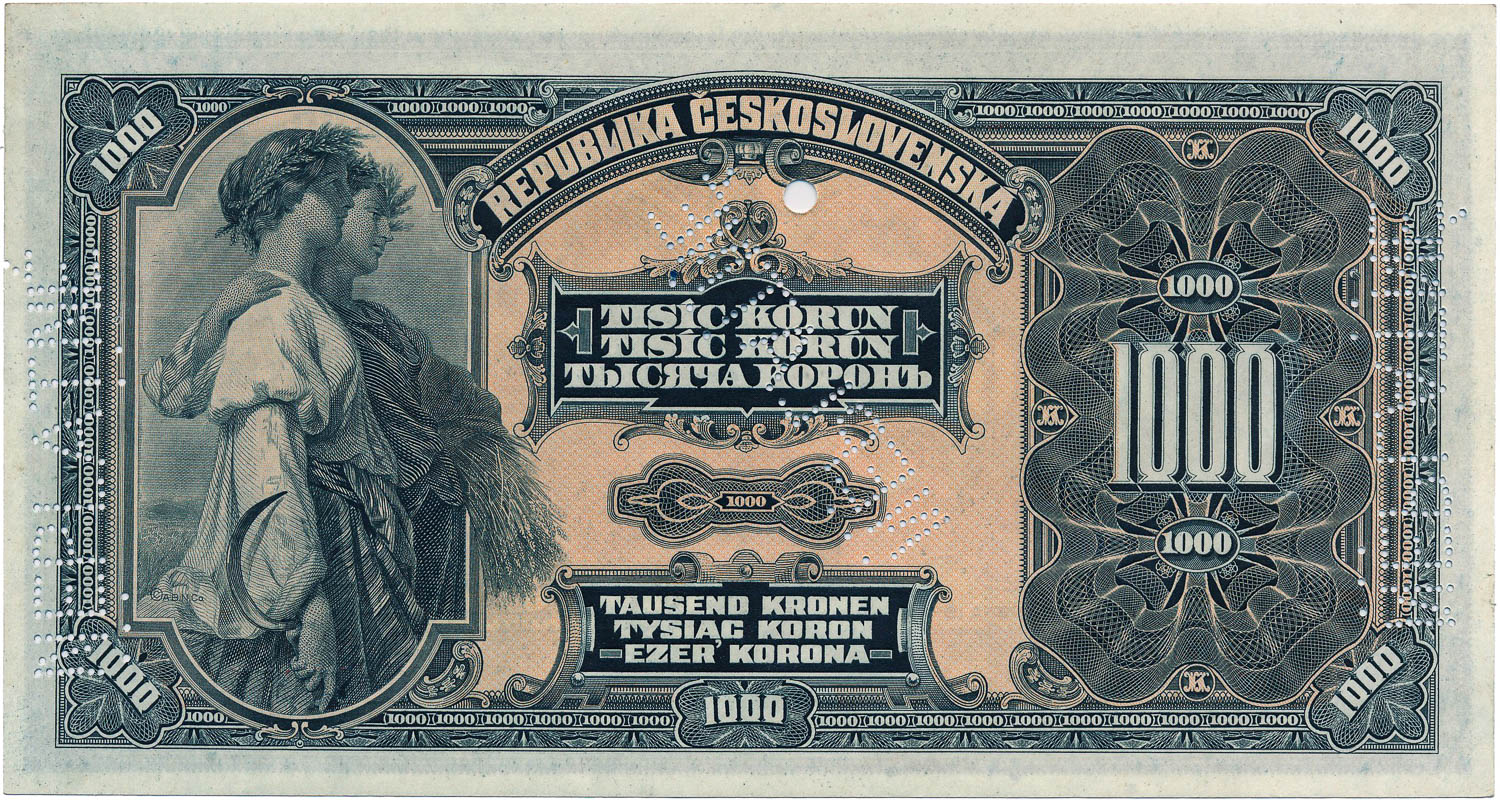 1000 Koruna 1919 (bank specimen) - back