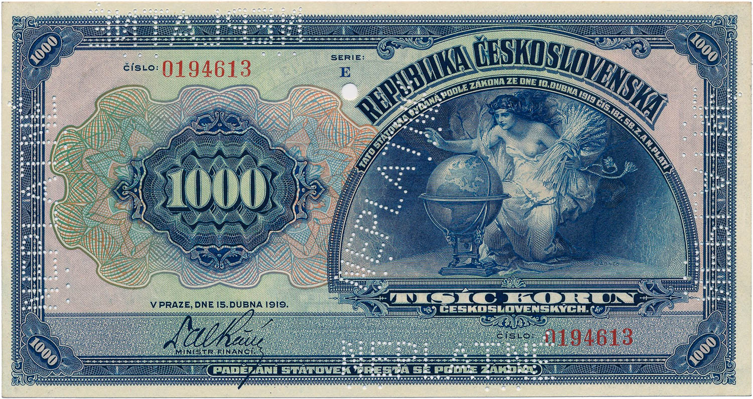 1000 Koruna 1919 (bank specimen) - front
