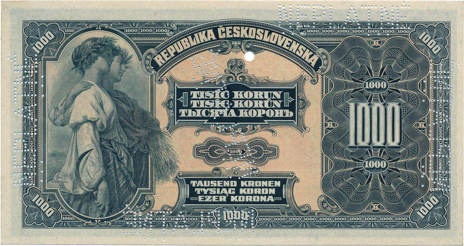 1000 Koruna 1919 (bank specimen) - back