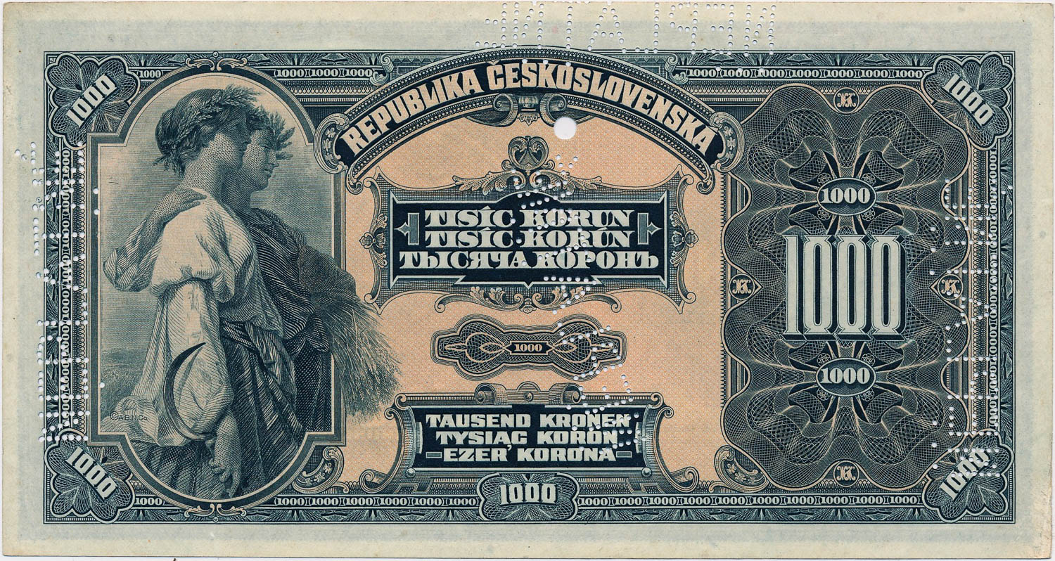 1000 Koruna 1919 (bank specimen) - back