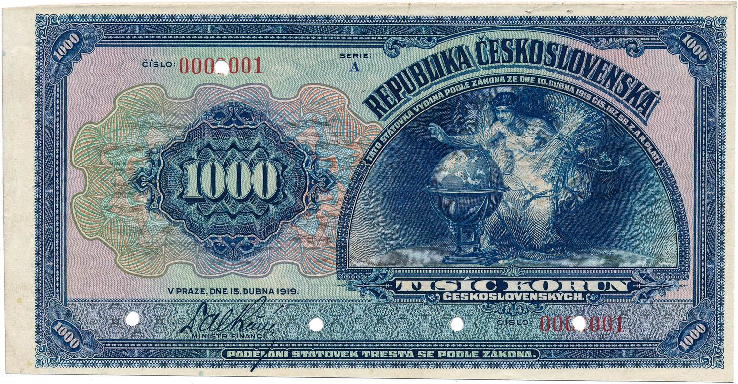1000 Koruna 1919 (bank specimen) - front