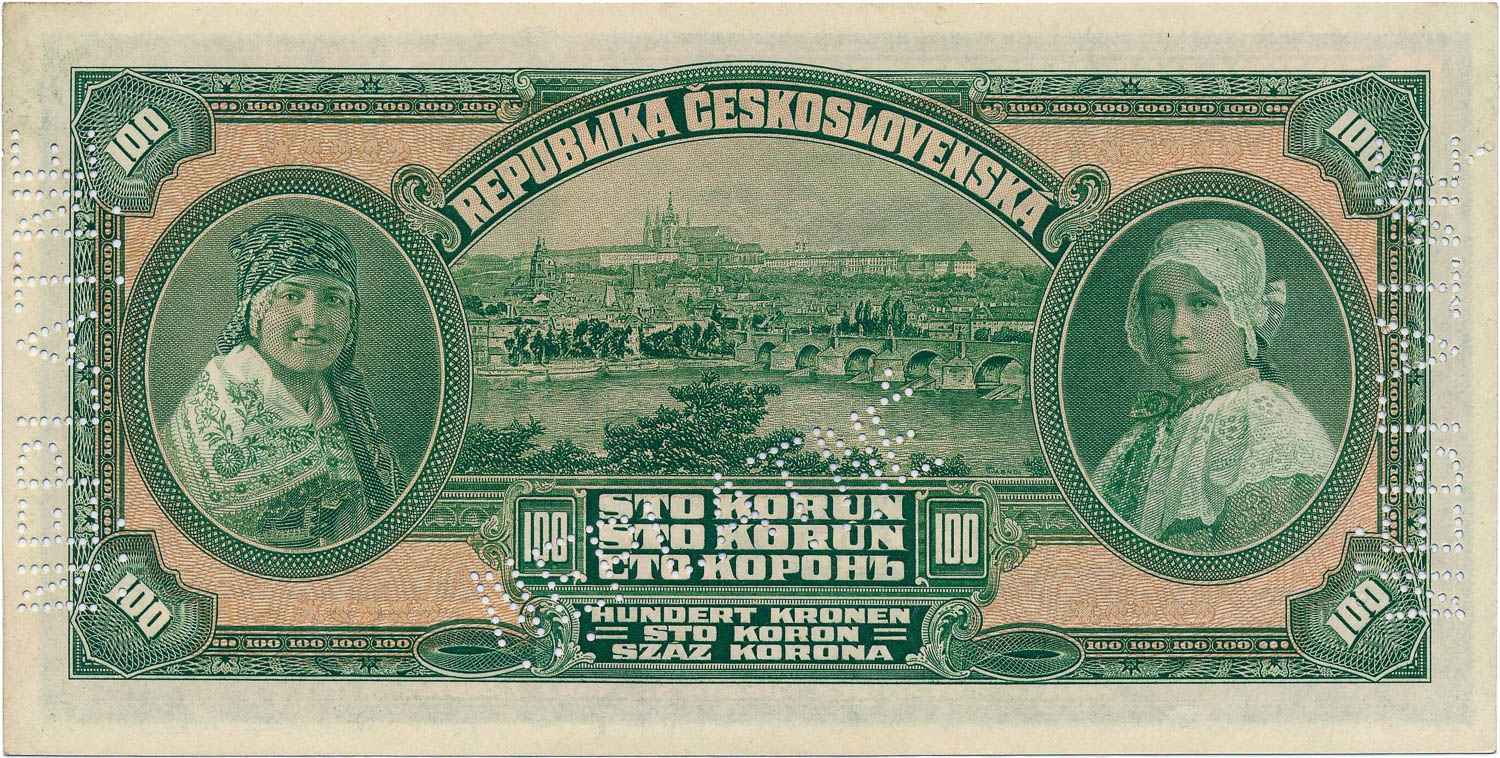 100 Koruna 1920 (bank specimen) - back