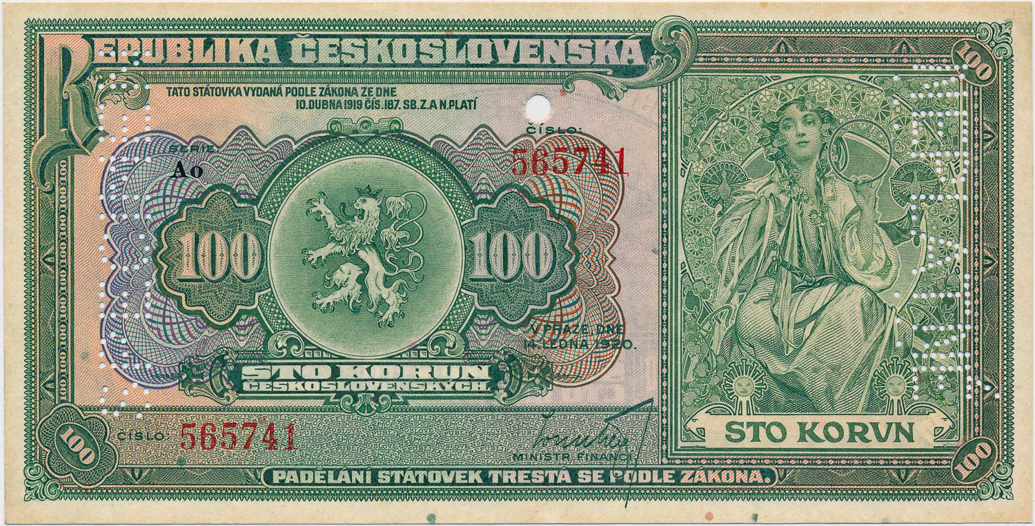 100 Koruna 1920 (bank specimen) - front