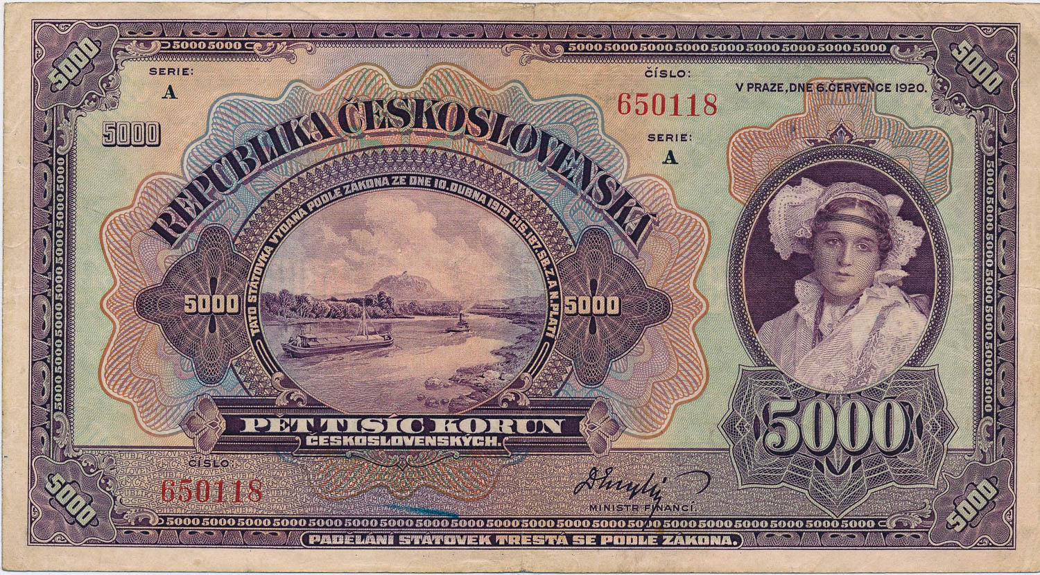 5000 Koruna 1920 - front