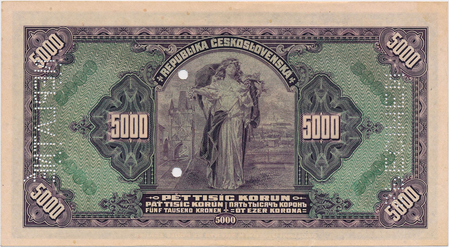 5000 Koruna 1920 (bank specimen) - back