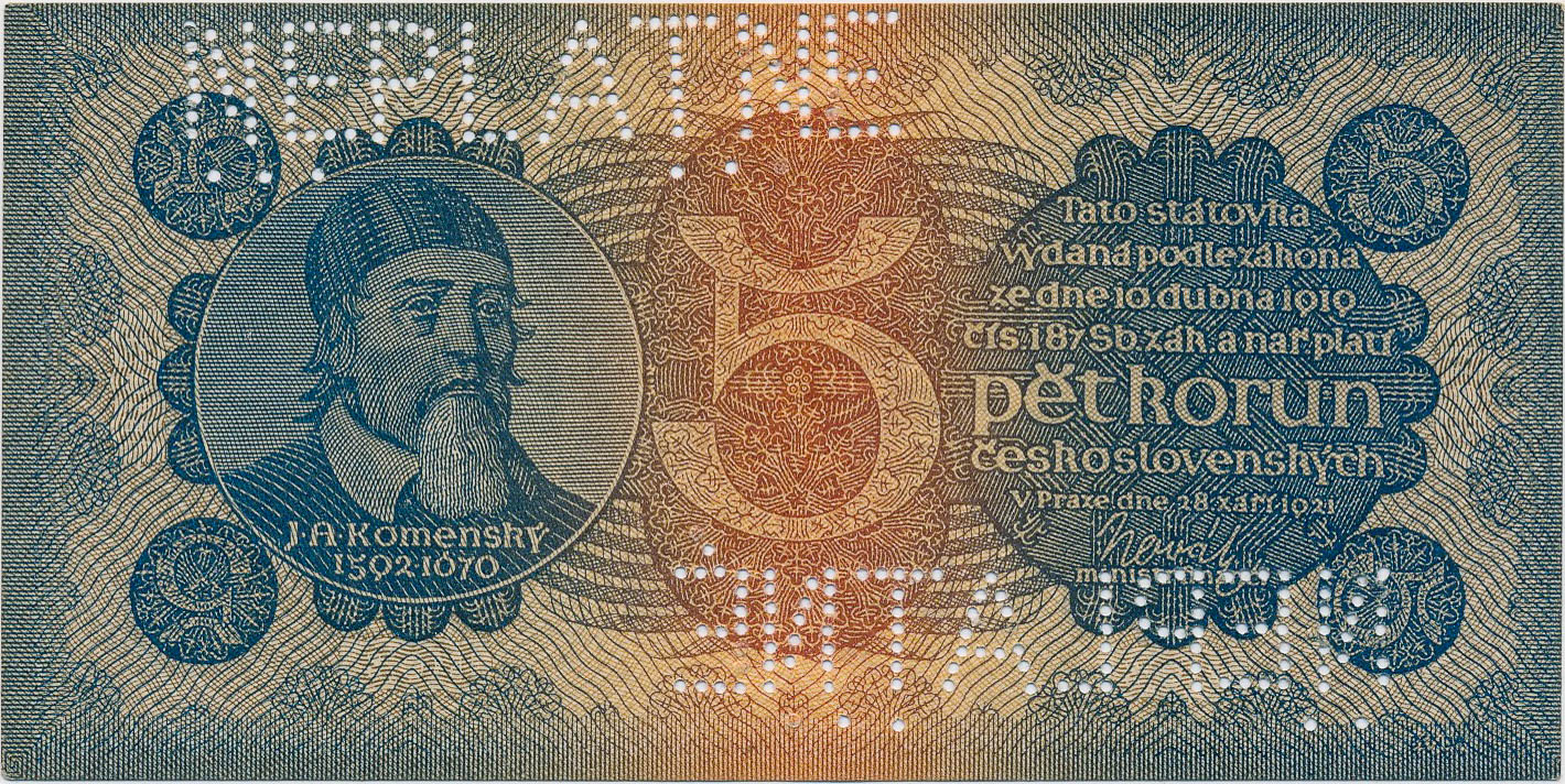 5 Koruna 1921 (bank specimen) - front