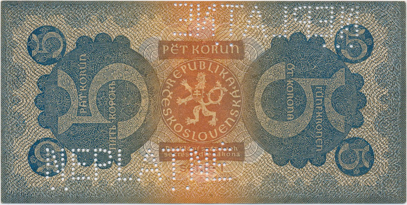 5 Koruna 1921 (bank specimen) - back