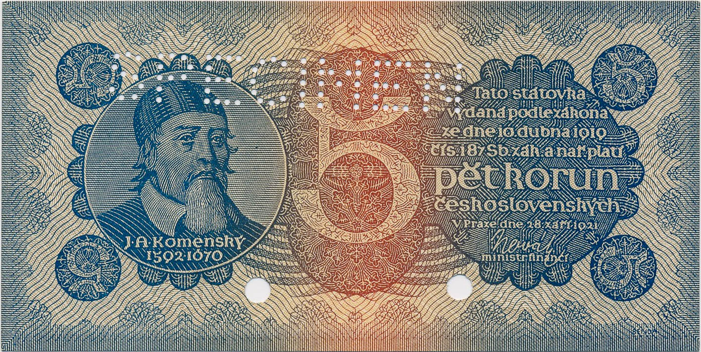 5 Koruna 1921 (bank specimen) - front