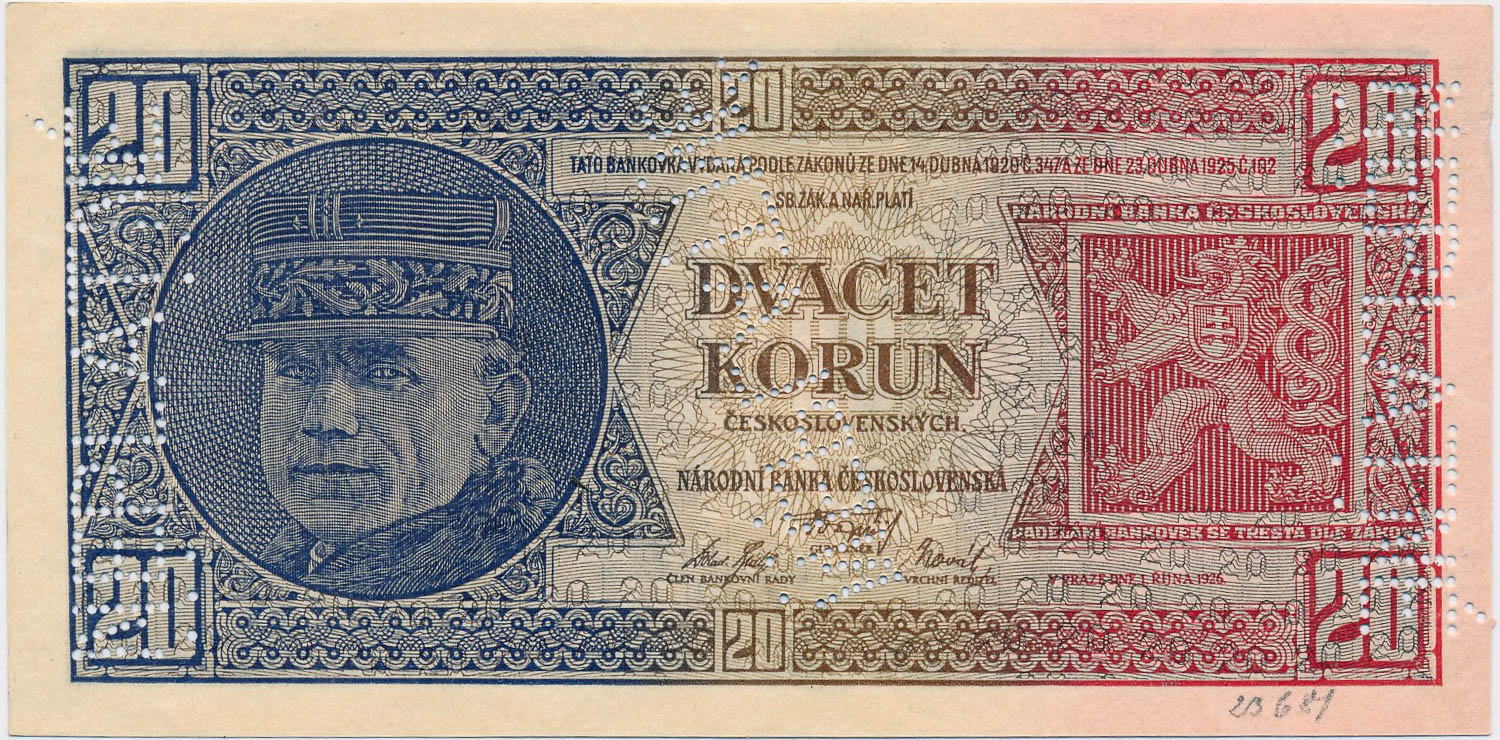 20 Koruna 1926 (bank specimen) - front