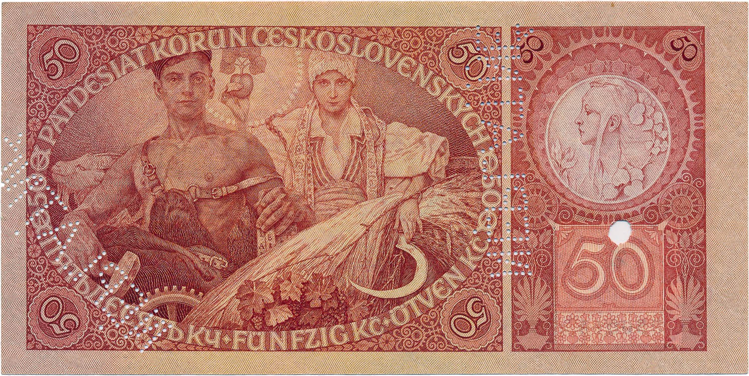 50 Kč 1929 (bankový vzor) - reverz