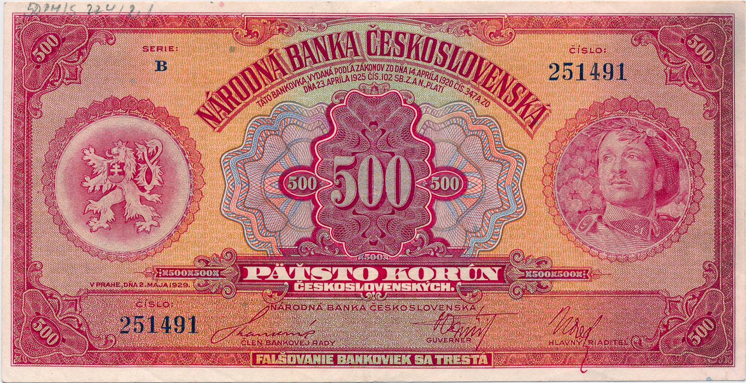 500 Kč 1929 - averz