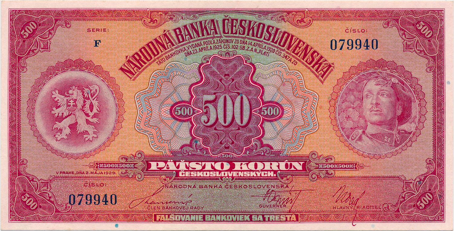 500 Kč 1929 - averz