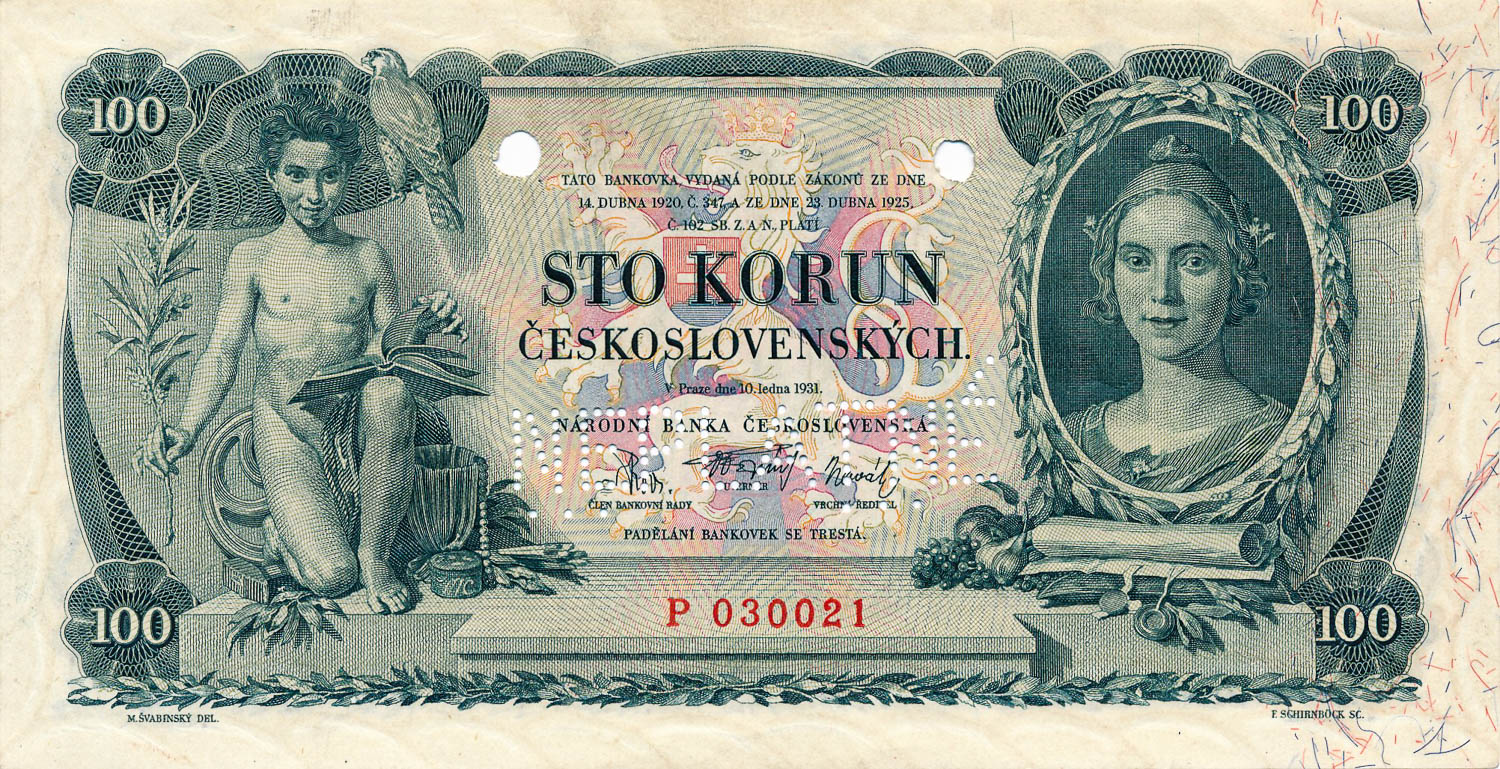 100 Kč 1931 (bankový vzor) - averz