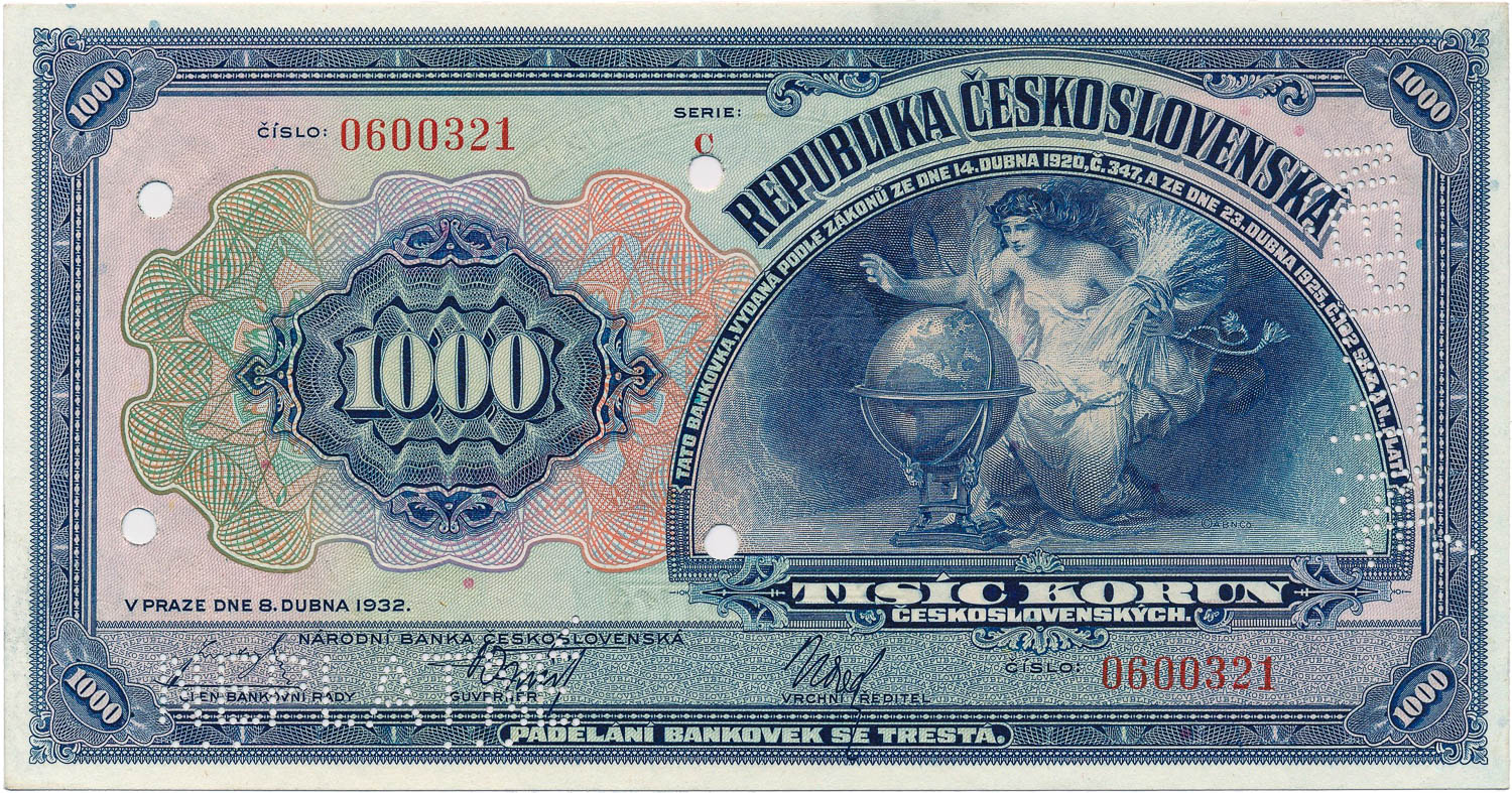 1000 Koruna 1932 (bank specimen) - front