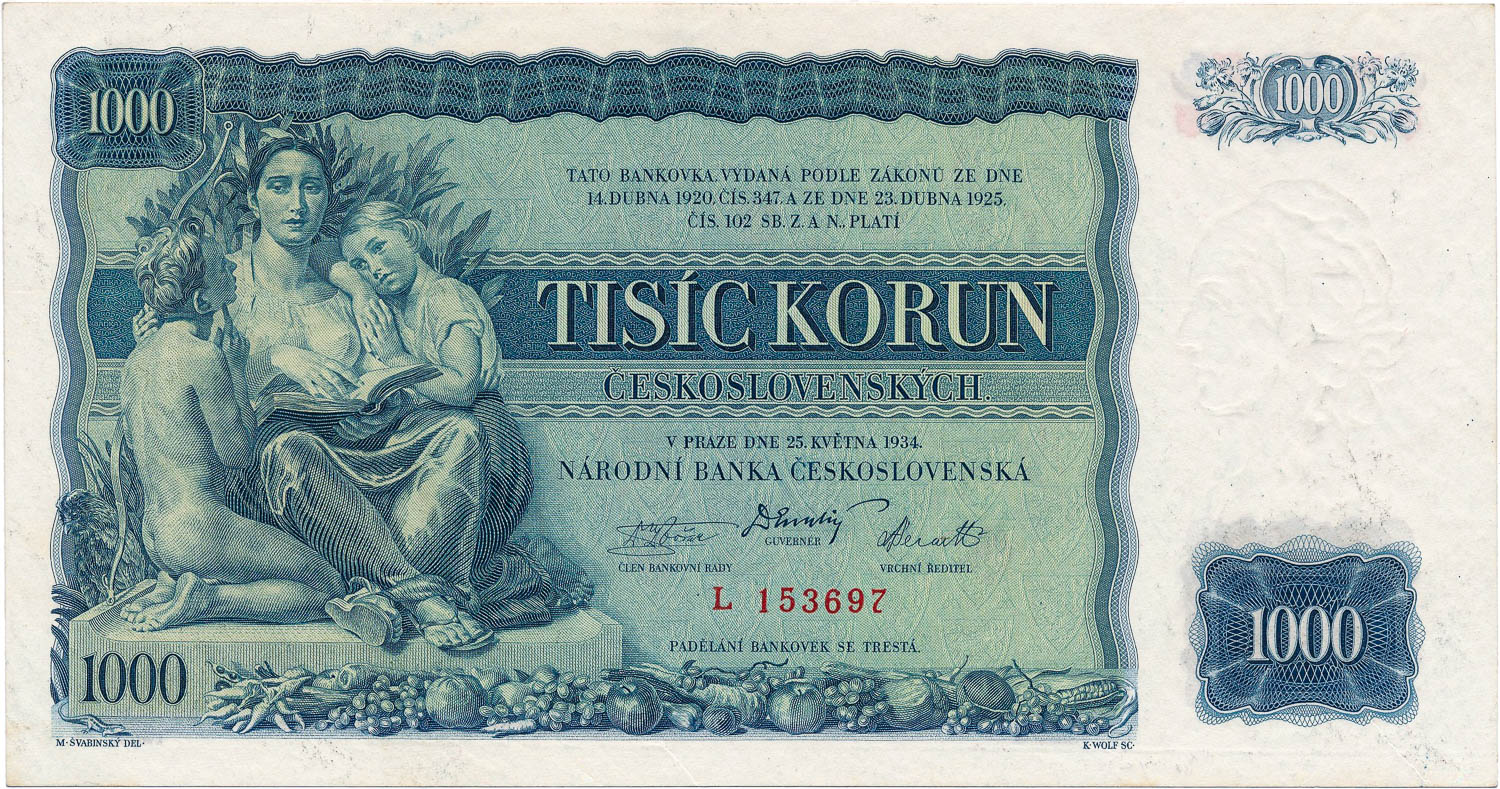 1000 Koruna 1934 - front