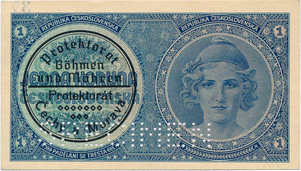 1 Koruna 1938/1940 (bank specimen) - front
