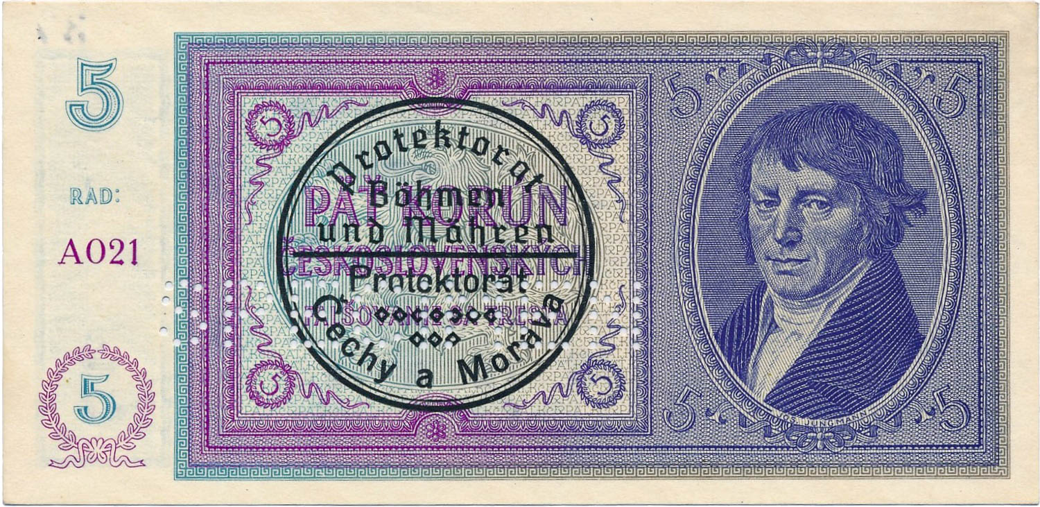 5 Koruna 1938/1940 (bank specimen) - front