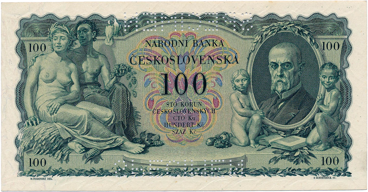 100 Koruna 1931/1939 (bank specimen) - back