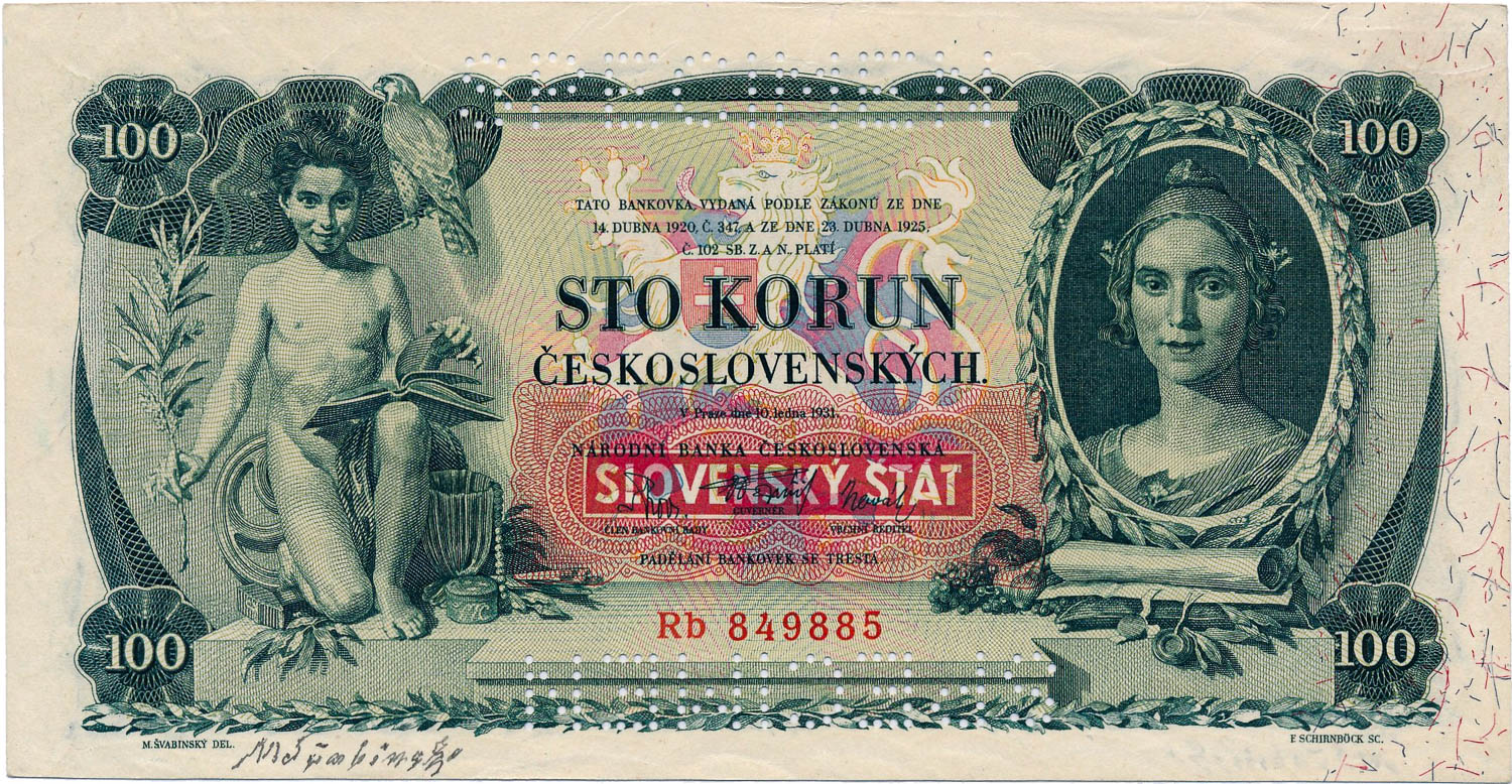 100 Koruna 1931/1939 (bank specimen) - front