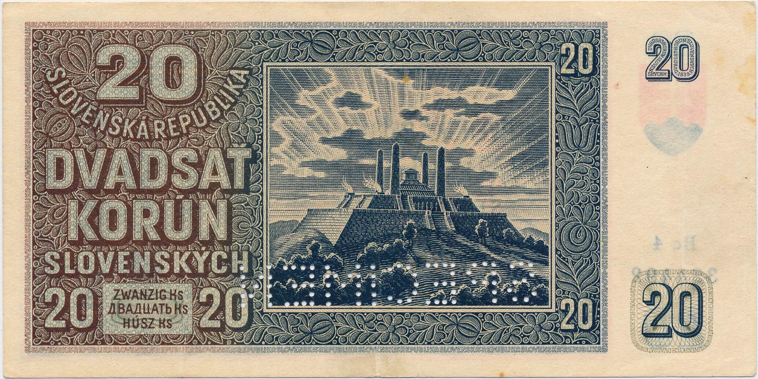 20 Koruna 1939 (perforated) - back