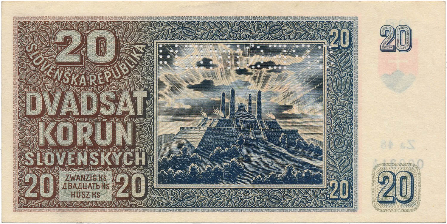 20 Koruna 1939 (bank specimen) - back