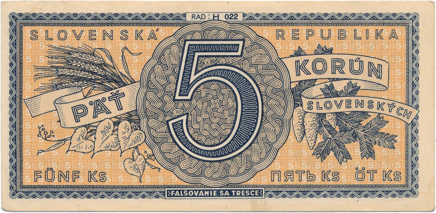 5 Koruna 1945 - back