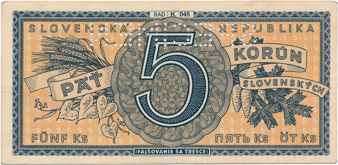 5 Koruna 1945 - back