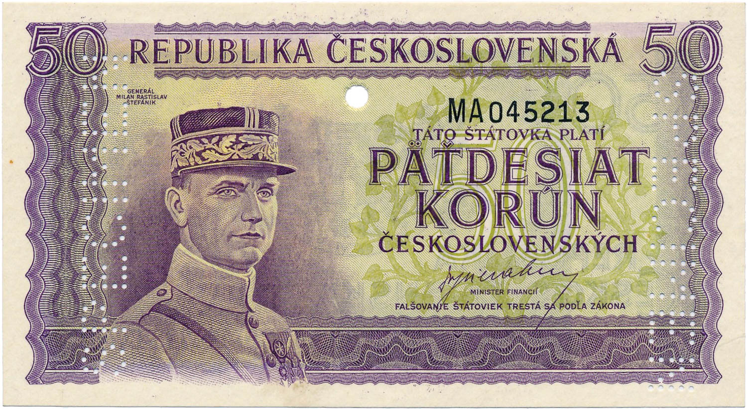 50 Koruna 1945 (bank specimen) - front